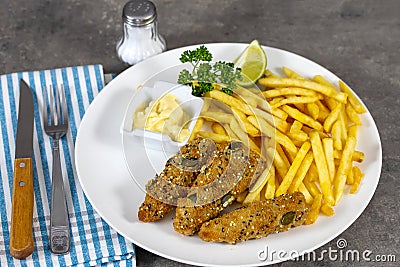 Plate of fish and chips Stock Photo