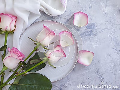 Plate flower rose event backgroundn elegance rustic Stock Photo