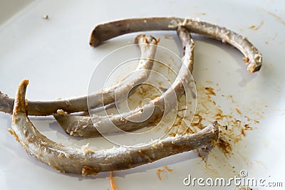 Plate of food after eating Pork Spare Ribs Barbecue Stock Photo