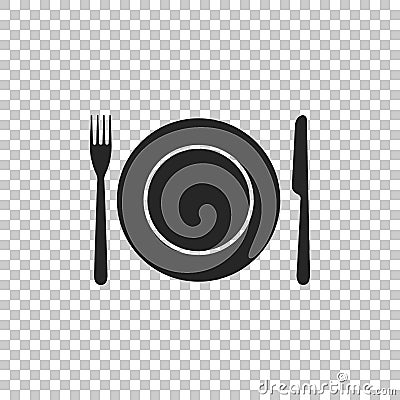 Plate, fork and knife icon isolated on transparent background. Cutlery symbol. Restaurant sign Vector Illustration