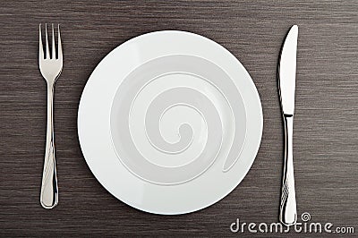 Plate fork knife white empty Stock Photo