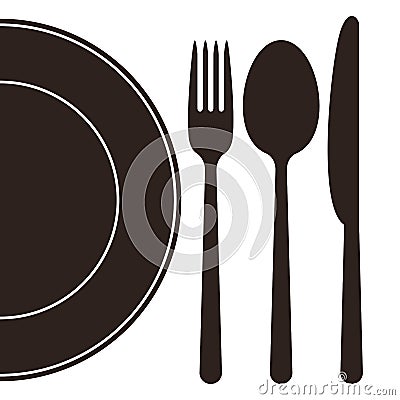 Plate, fork, spoon and knife Stock Photo