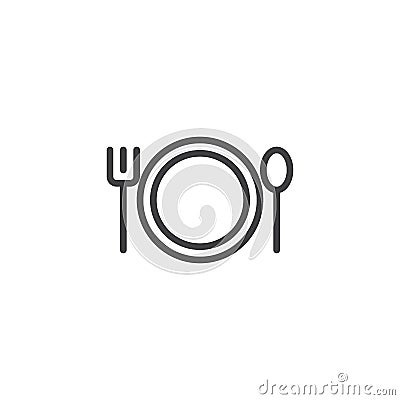 Plate with fork and spoon line icon Vector Illustration