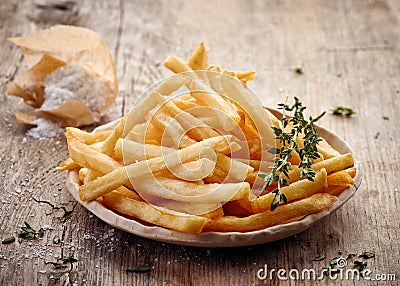 Plate of french fries Stock Photo