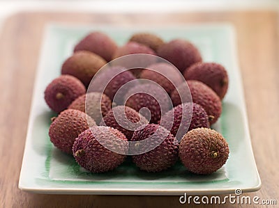 Plate Of Fresh Lychees Stock Photo