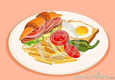 Plate full of delicious food Vector Illustration