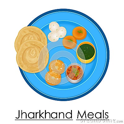 Plate full of delicious Jharkhand Meal Vector Illustration