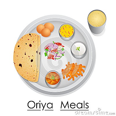 Plate full of delicious Oriya Meal Vector Illustration