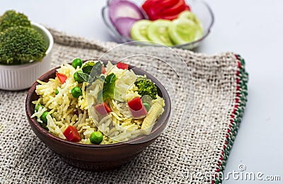 Veg biryani or vegetable pulav or cooked rice Stock Photo