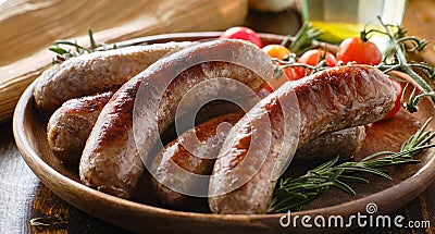 Plate of german bratwurst sausages with herbs Stock Photo