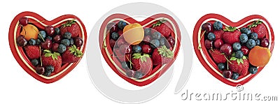 Plate heart, fruit berries, cherry, strawberry, blueberry isolated Stock Photo