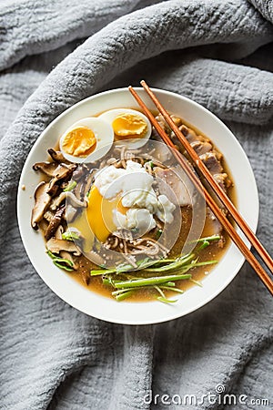 Tonkotsu ramen with shiitake mushrooms and pork Stock Photo