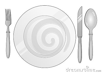 Plate khife fork and spoon Vector Illustration