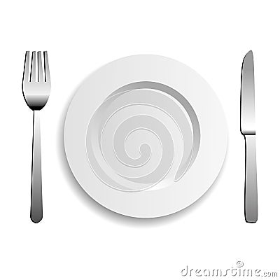 Plate, knife and fork Vector Illustration