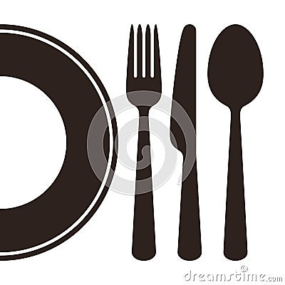 Plate, knife, fork and spoon Vector Illustration