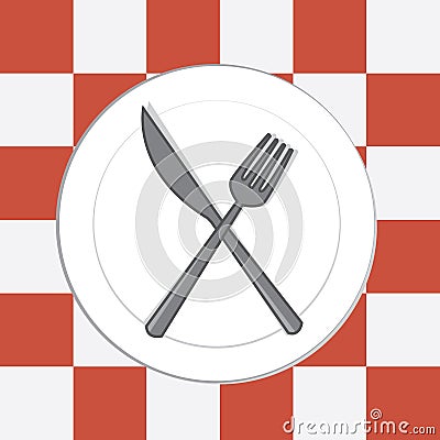 Plate Knife Fork Tablecloth Vector Illustration