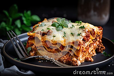 plate of lasagna, piping hot and ready to be eaten Stock Photo