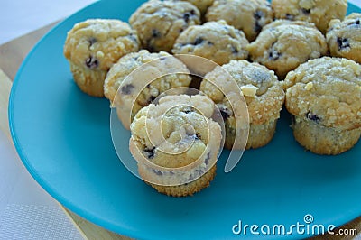 Plate of mini blueberry muffins. Stock Photo