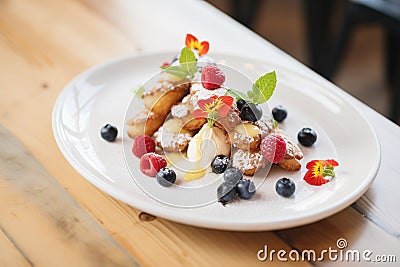 a plate of mini cannoli with berry garnishes Stock Photo