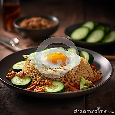 Plate of nasi goreng with sunny side up egg Generative AI Stock Photo