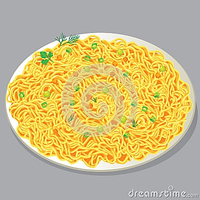 Plate of pasta with vegetables Vector Illustration