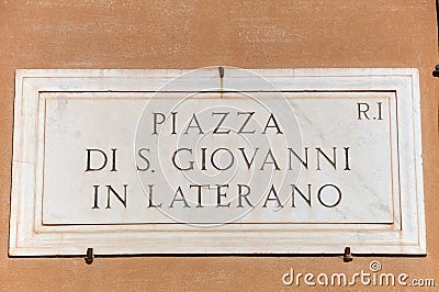 Plate Piazza San Giovanni in Laterano Roma Italy Targa Stock Photo