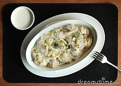 Plate of ravioli Russian cuisine Stock Photo