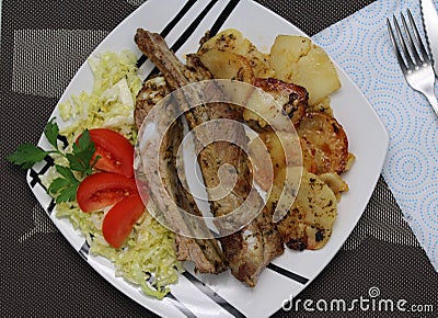 Plate with rib roasted Stock Photo