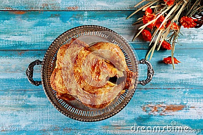 Plate with roasted turkey on Thanksgiving Day Stock Photo