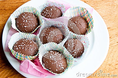 Salted caramels on a plate Stock Photo