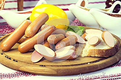 Plate with sausage Stock Photo