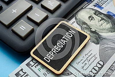 Plate with sign depreciation on the cash. Stock Photo