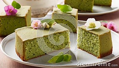 A plate with slices of green cake Stock Photo