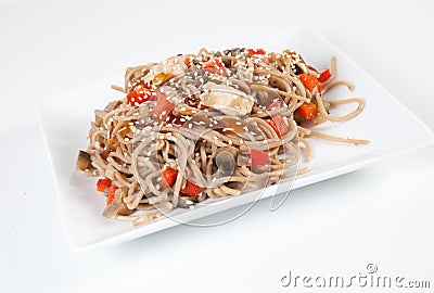 Plate of soba noodles Stock Photo