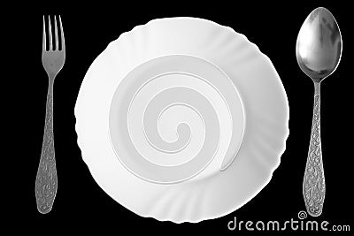 Plate, spoon and fork Stock Photo