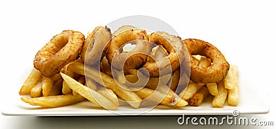 Plate of squid and chips Stock Photo