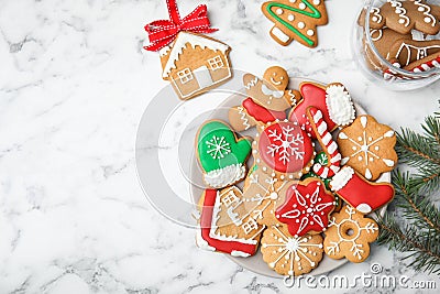 Plate with tasty homemade Christmas cookies Stock Photo