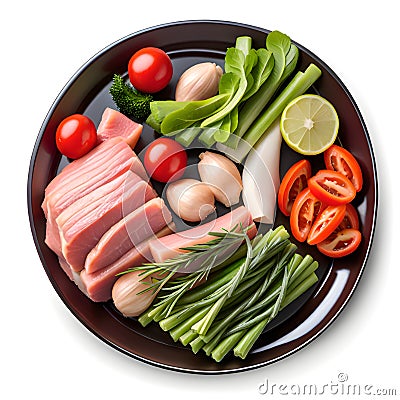 plate with tasty pork and vegetables, Ai Generated Stock Photo