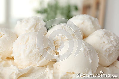 Plate with tasty vanilla ice cream Stock Photo