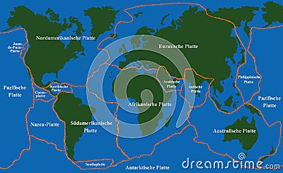 Plate Tectonics Faultlines German Vector Illustration