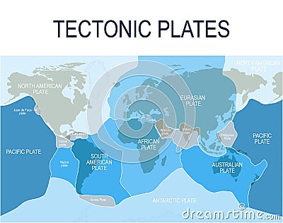 Plate tectonics. Major main and minor plates. Vector Illustration