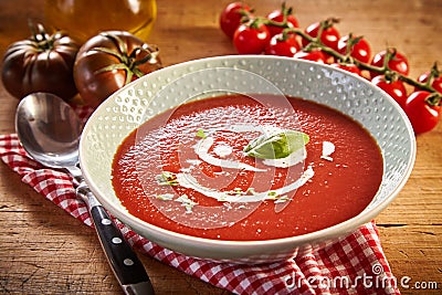 Plate of tomato cream soup Stock Photo