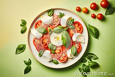 Plate with traditional mozzarella cheese with tomatoes and basil dish Stock Photo