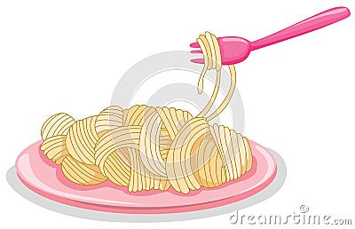 A plate of uncooked pasta with fork Vector Illustration