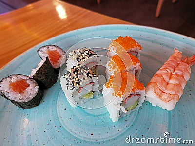 Plate with varied sushi very colorful Stock Photo