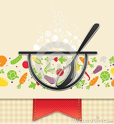 Plate with vegetable, food background Vector Illustration