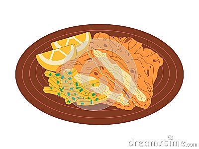 plate wiener schnitzel austria food made from meat fried crunchy have lemon and french fries Stock Photo