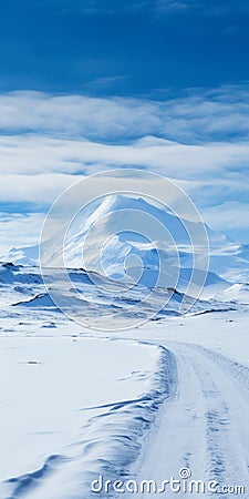 Expansive And Atmospheric White Road Landscapes In Snow Stock Photo