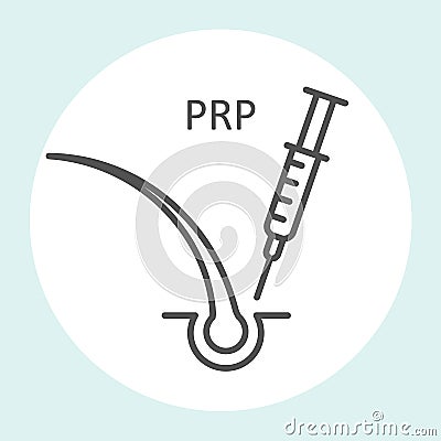 Platelet rich plasma icon, prp therapy, stop hair loss - syringe and hair Vector Illustration