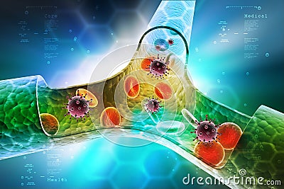 Platelets and virus on the vessel Stock Photo